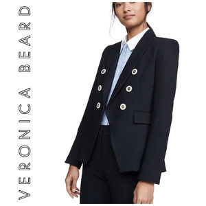 NEW Veronica Beard Miller Dickey Jacket Navy White & Gold Buttons Plus Sz 18 NWT